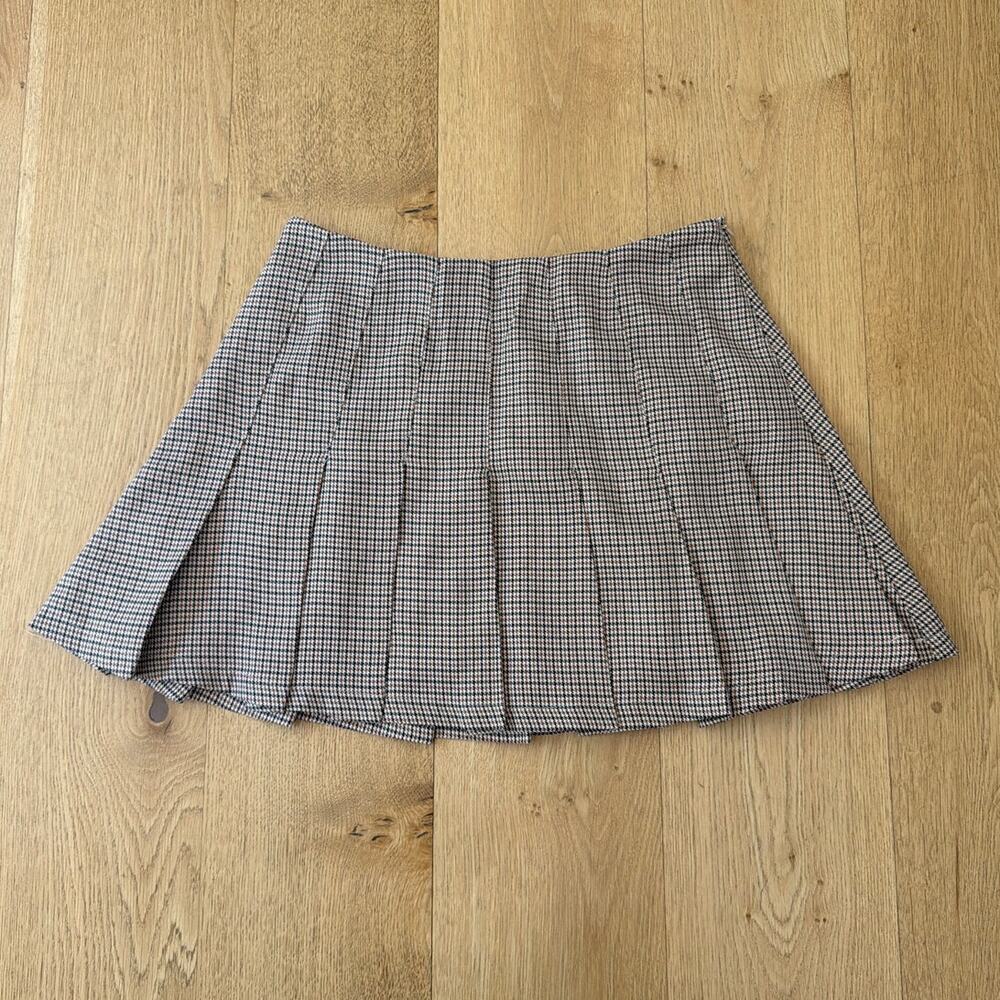 Lulus Pleated Mini Skirt Plaid Convincingly Poised Size M Brown Black